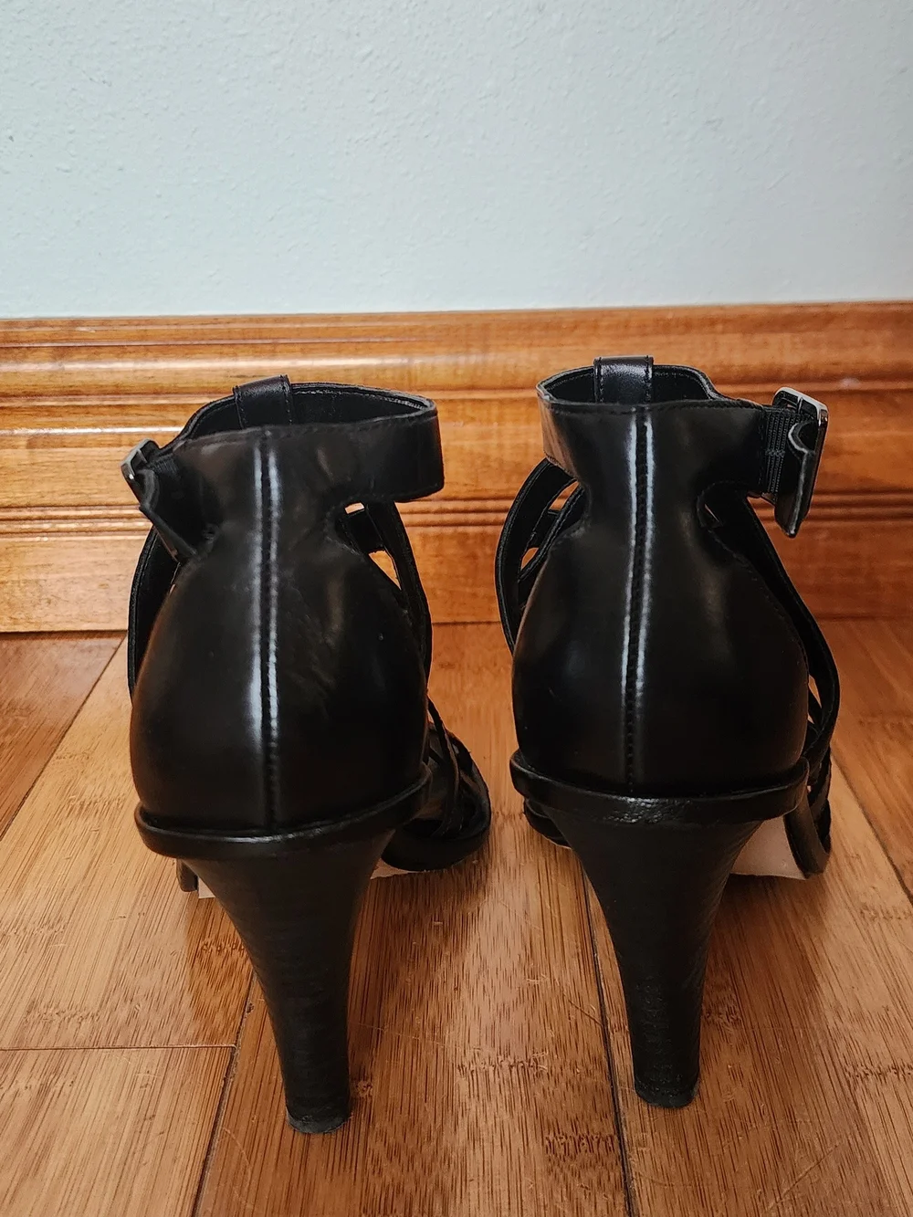 Vince Camuto Black Woven Leather Ankle-Strap Heels 8/5